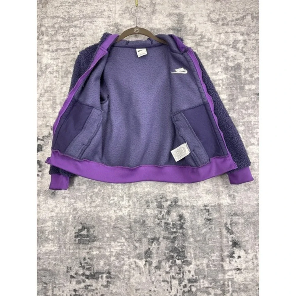 Nike Sherpa Fleece Jacket Child Small Purple Full Zip Hoodie‎ Warm Winter Coat